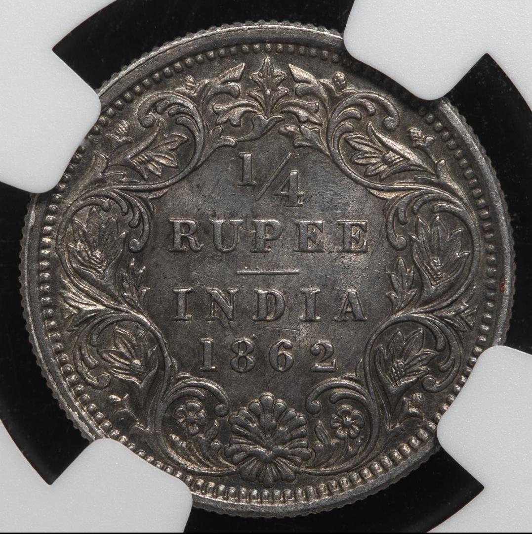美品　美トーン　NGC-MS62 ヴィクトリア　イギリス領インド 1862（B）