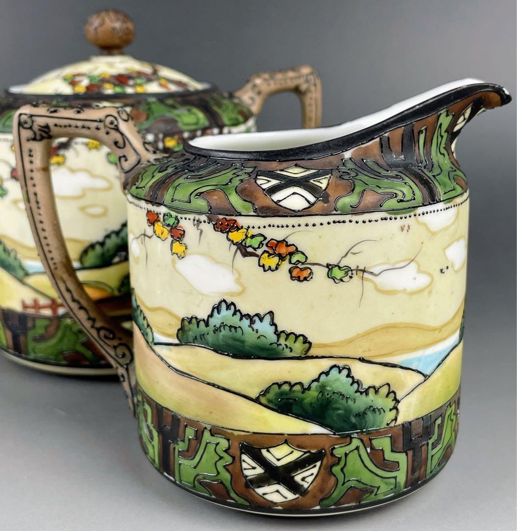 オールドノリタケ ウッドランド シュガーボウル クリーマー 一陳盛り 盛上げ