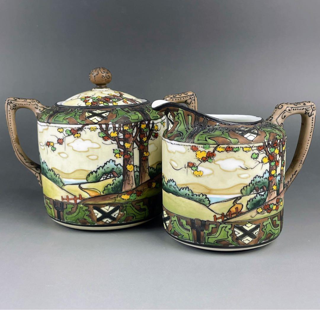 オールドノリタケ ウッドランド シュガーボウル クリーマー 一陳盛り 盛上げ