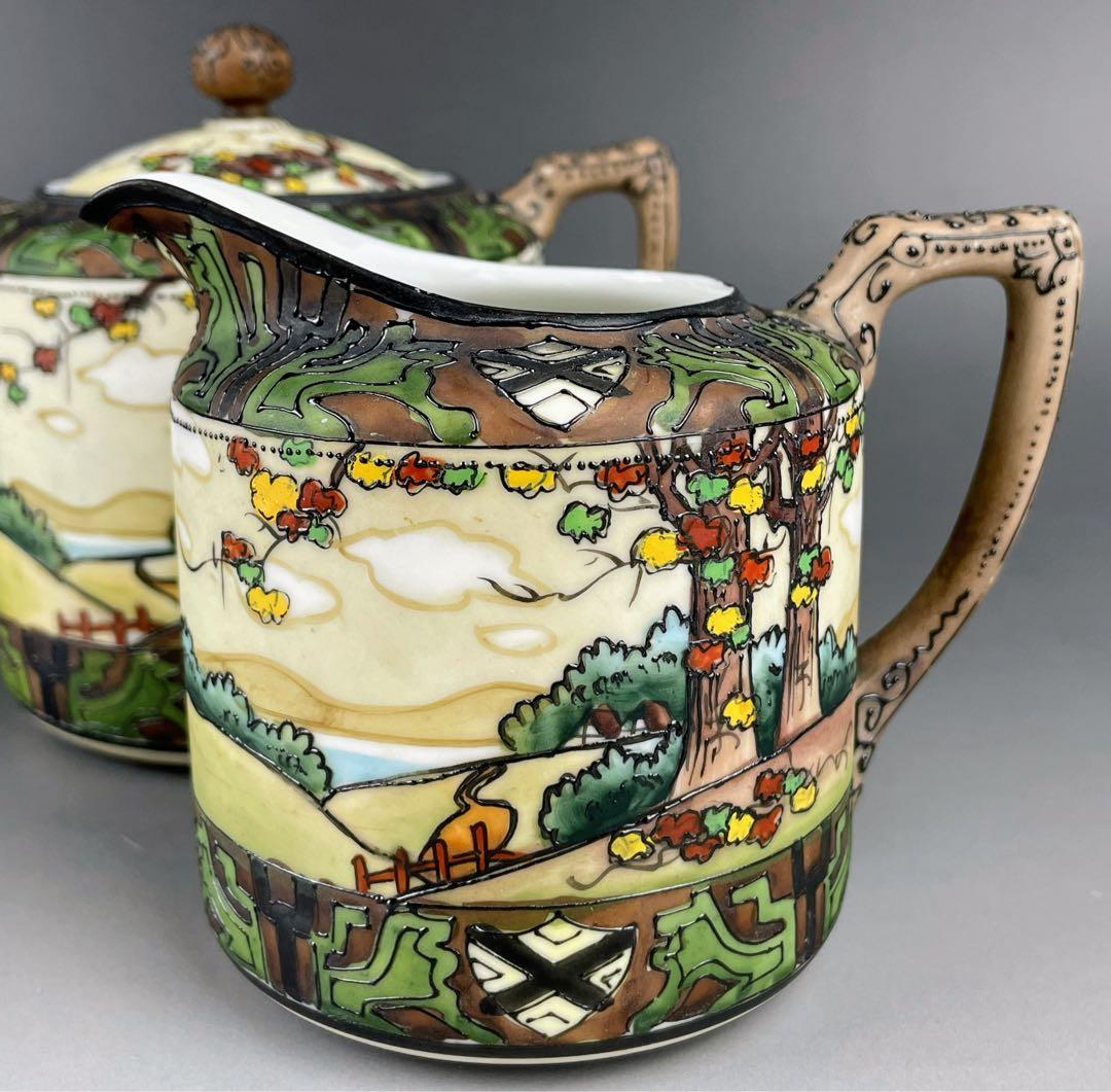 オールドノリタケ ウッドランド シュガーボウル クリーマー 一陳盛り 盛上げ