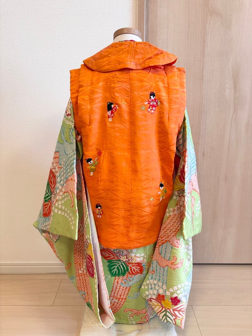 七五三 3歳 4歳 5歳 着物 被布セット 正絹 ヴィンテージ M2509152