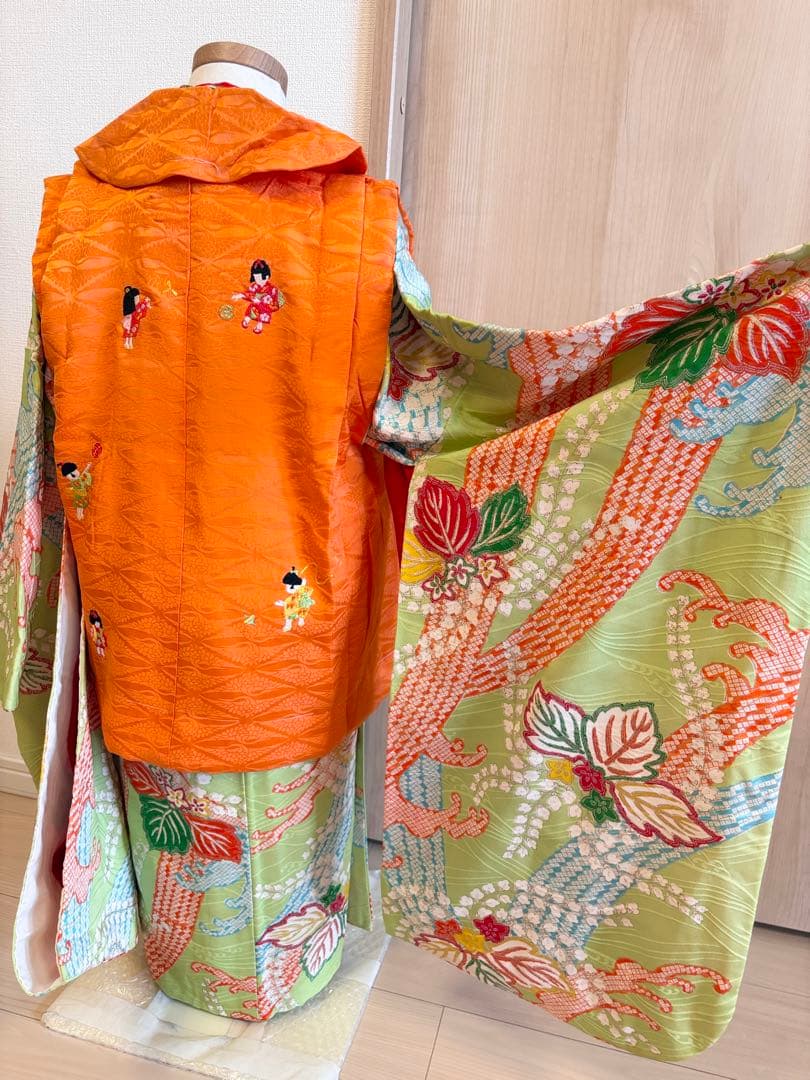 七五三 3歳 4歳 5歳 着物 被布セット 正絹 ヴィンテージ M2509152