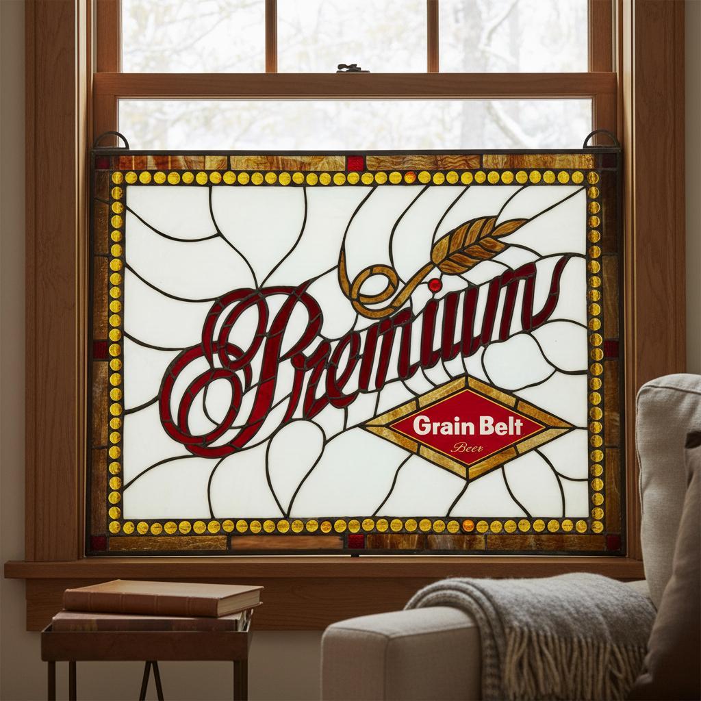 送料込み【希少】【幅67㎝】グレインベルト　特大ステンドグラス 看板 パネル