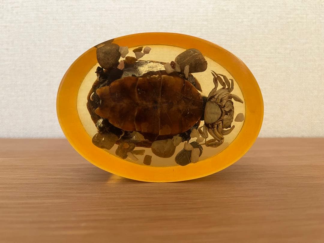 琥珀色 樹脂製 カメとカニの文鎮 インテリア置物