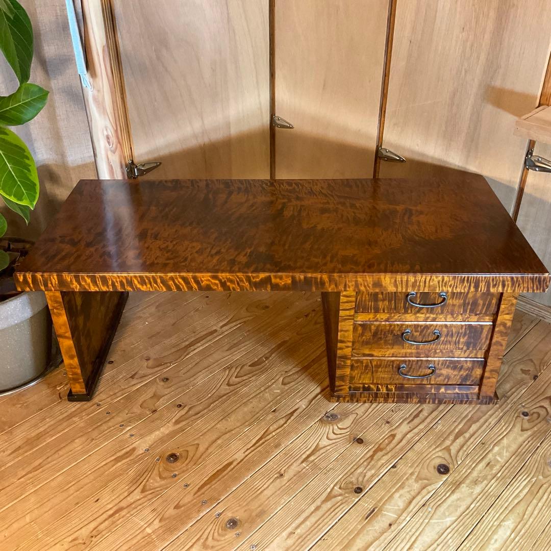 レア！無垢材 虎杢 縮み杢 高級家具 23kg 一枚板 座机 文机 座敷机 座卓