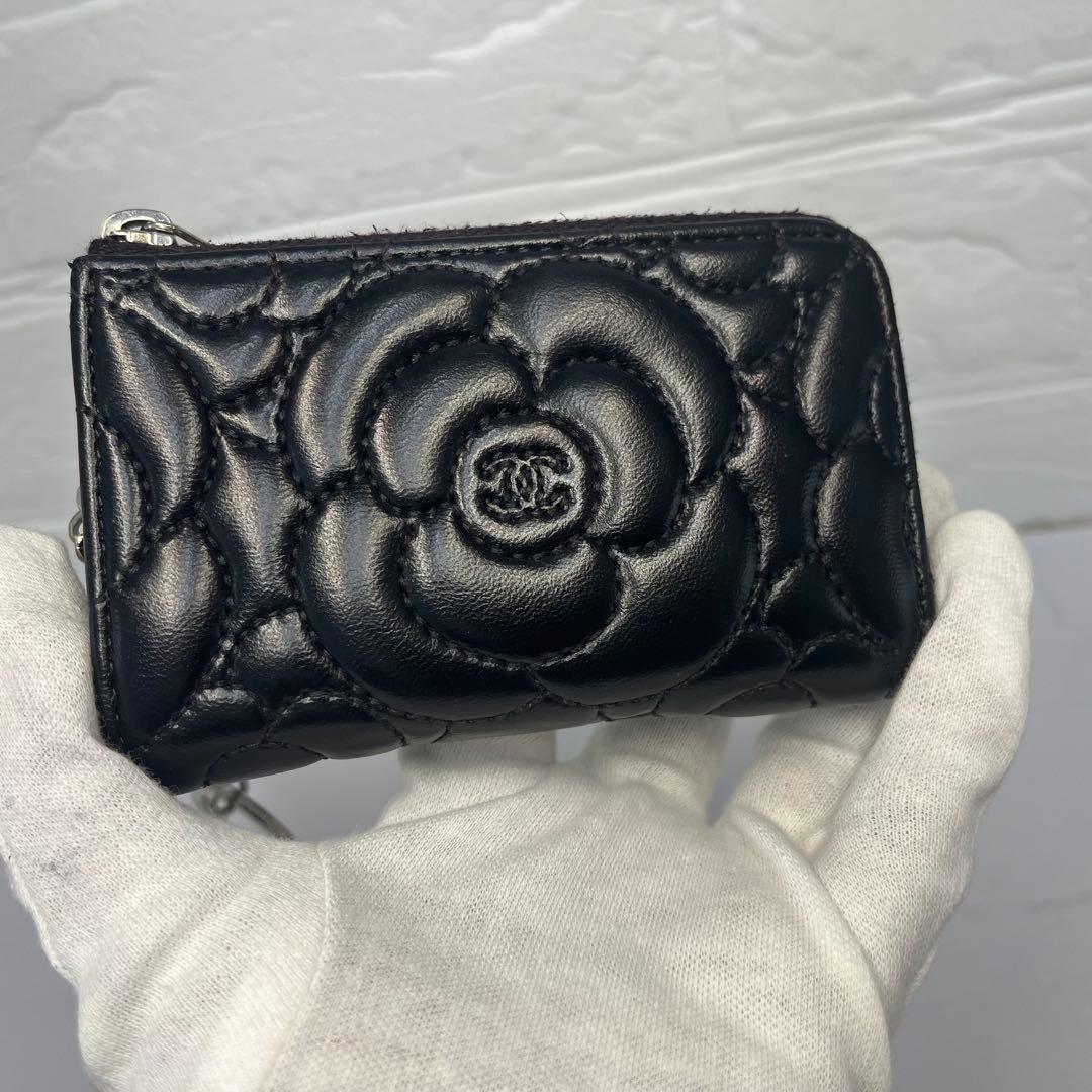 CHANEL シャネル ケース カメリア 財布 ブラック ファスナー良好