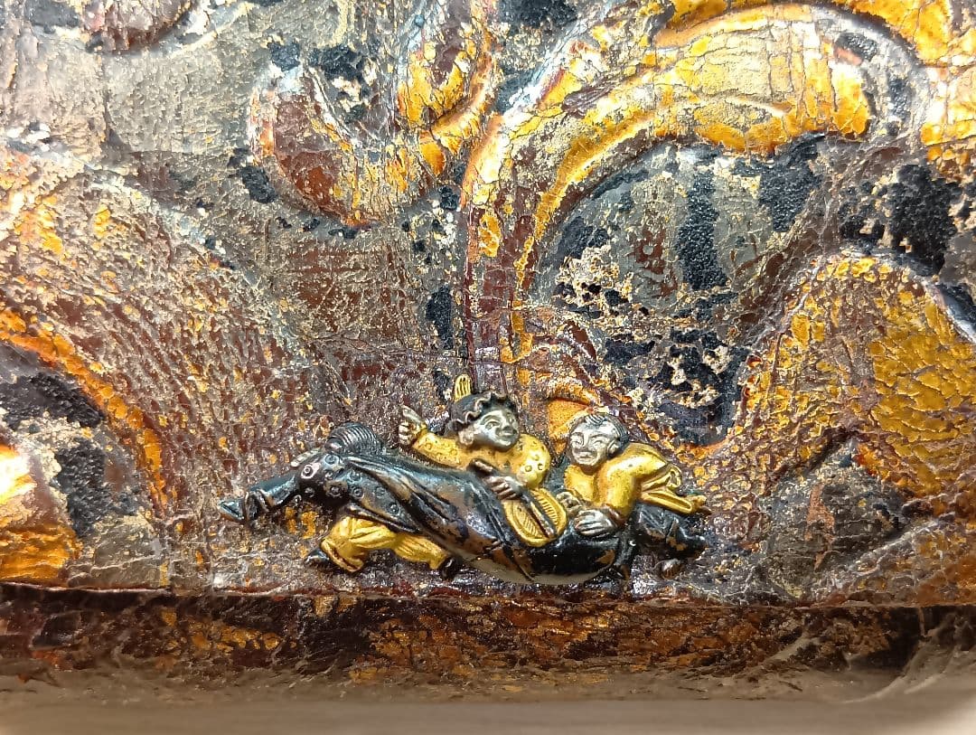 煙草入／金唐革／美品金工饅頭根付