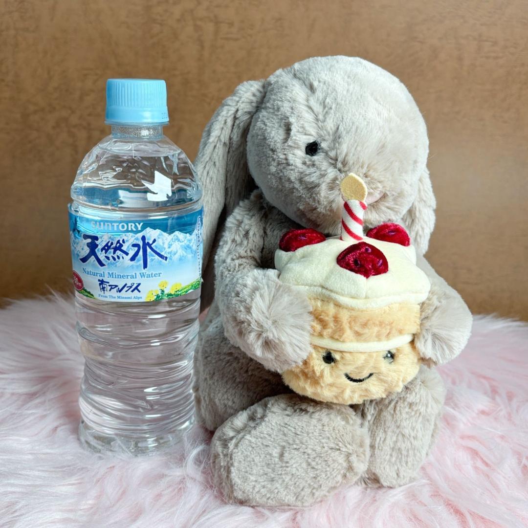 新品　ジェリーキャット　バシュフルバニーベージュ　誕生日ケーキ　ぬいぐるみ　袋付