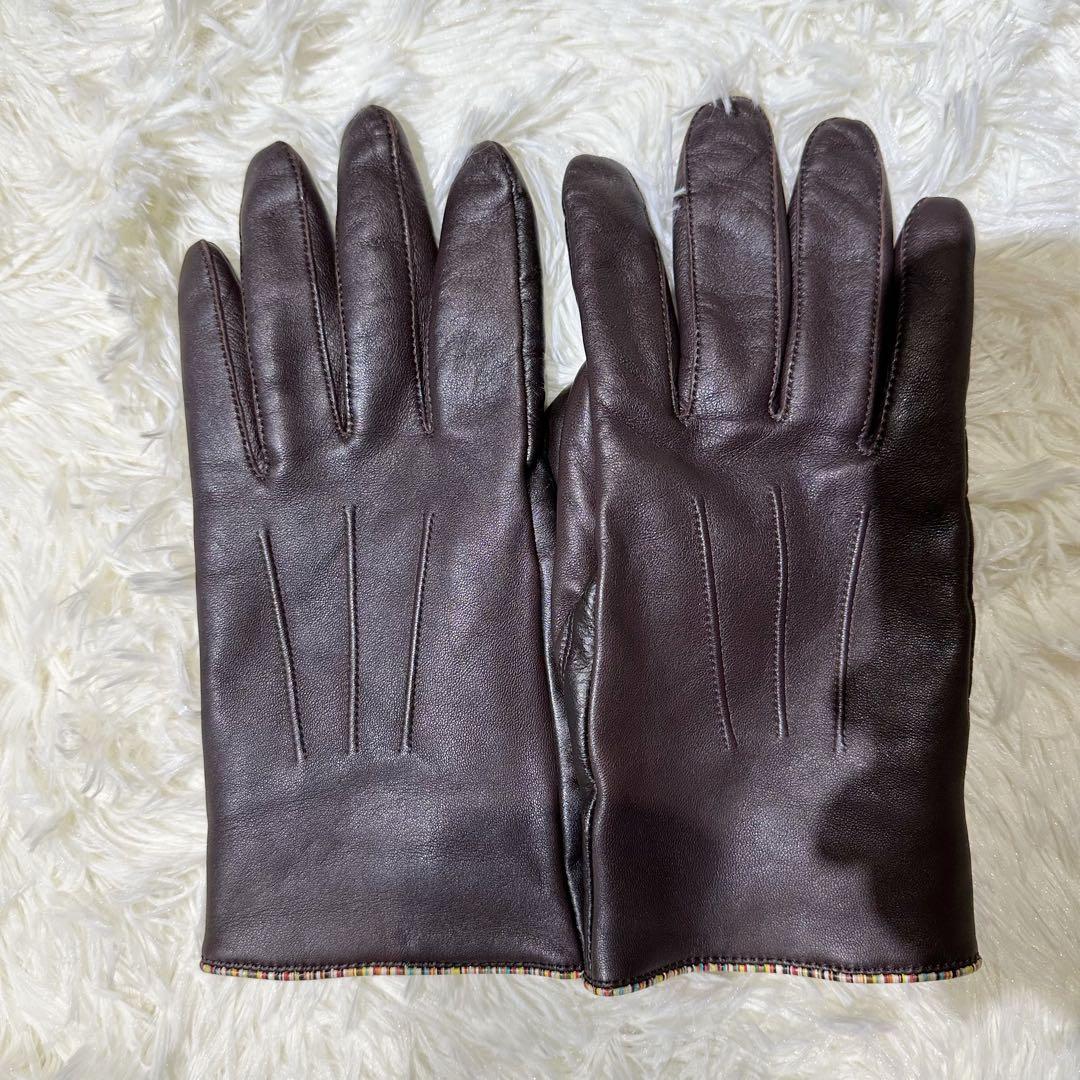 【美品】Paul Smith ポールスミス ラムレザー 手袋 カシミヤ ブラウン