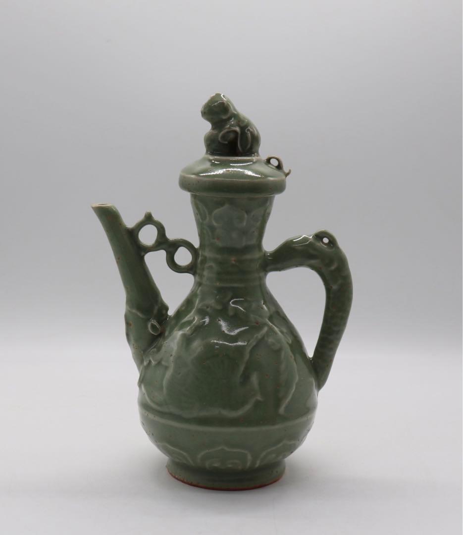 中国　青磁　水注　浮き彫り鳳紋　送料込み0416