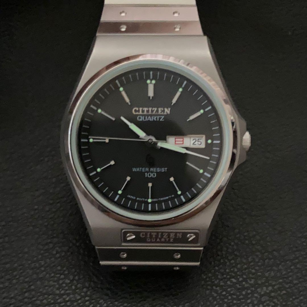シチズン オールドクォーツ ブラックダイアル ガラス傷無し ロゴプレート 極美品