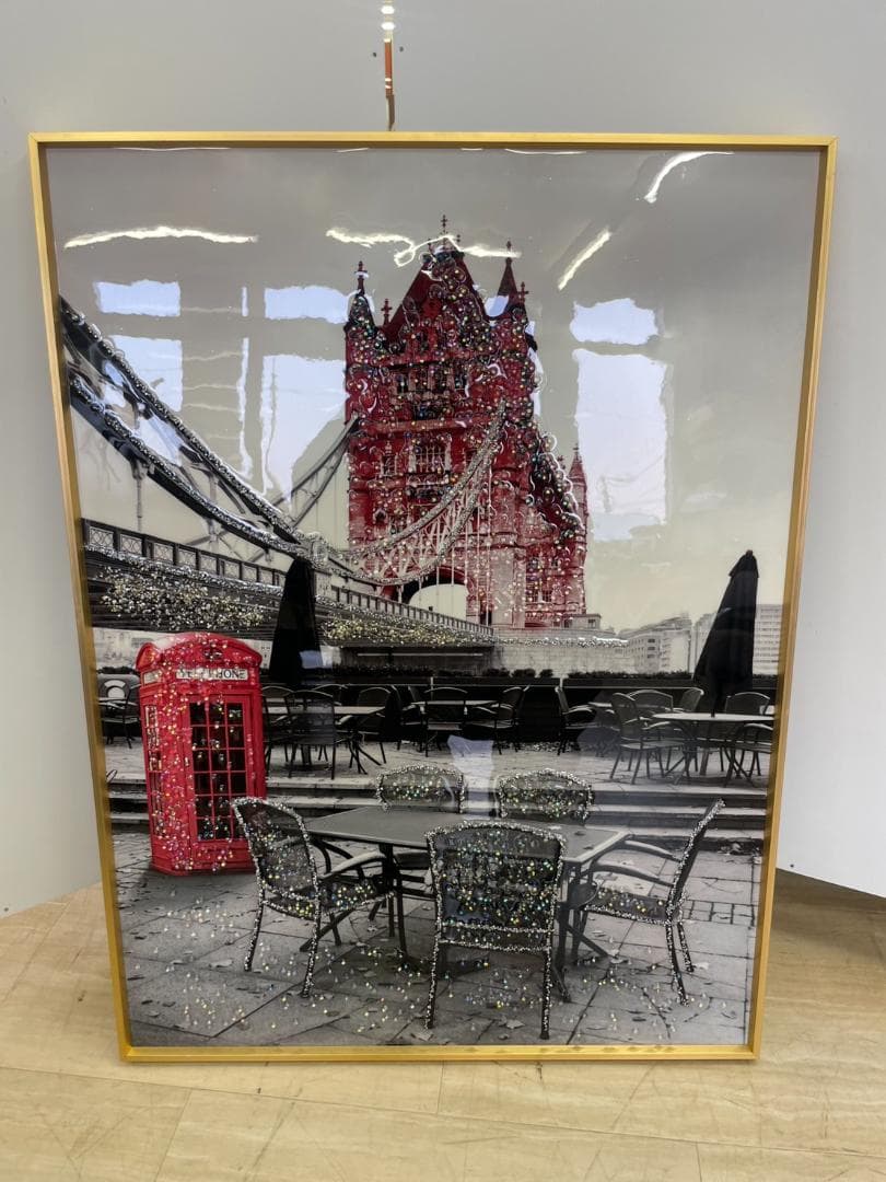 水晶絵　イギリス　ロンドン　アートパネル　クリスタル　立体　絵画　パネル　額縁