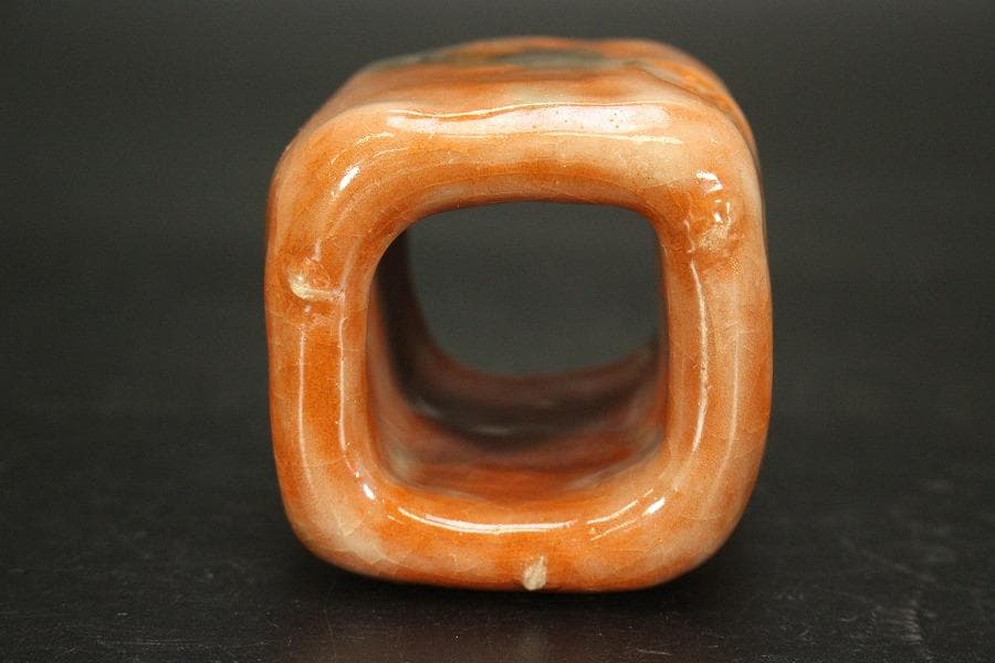 小川長楽造 赤楽 蓋置 共箱 美品(BB485)