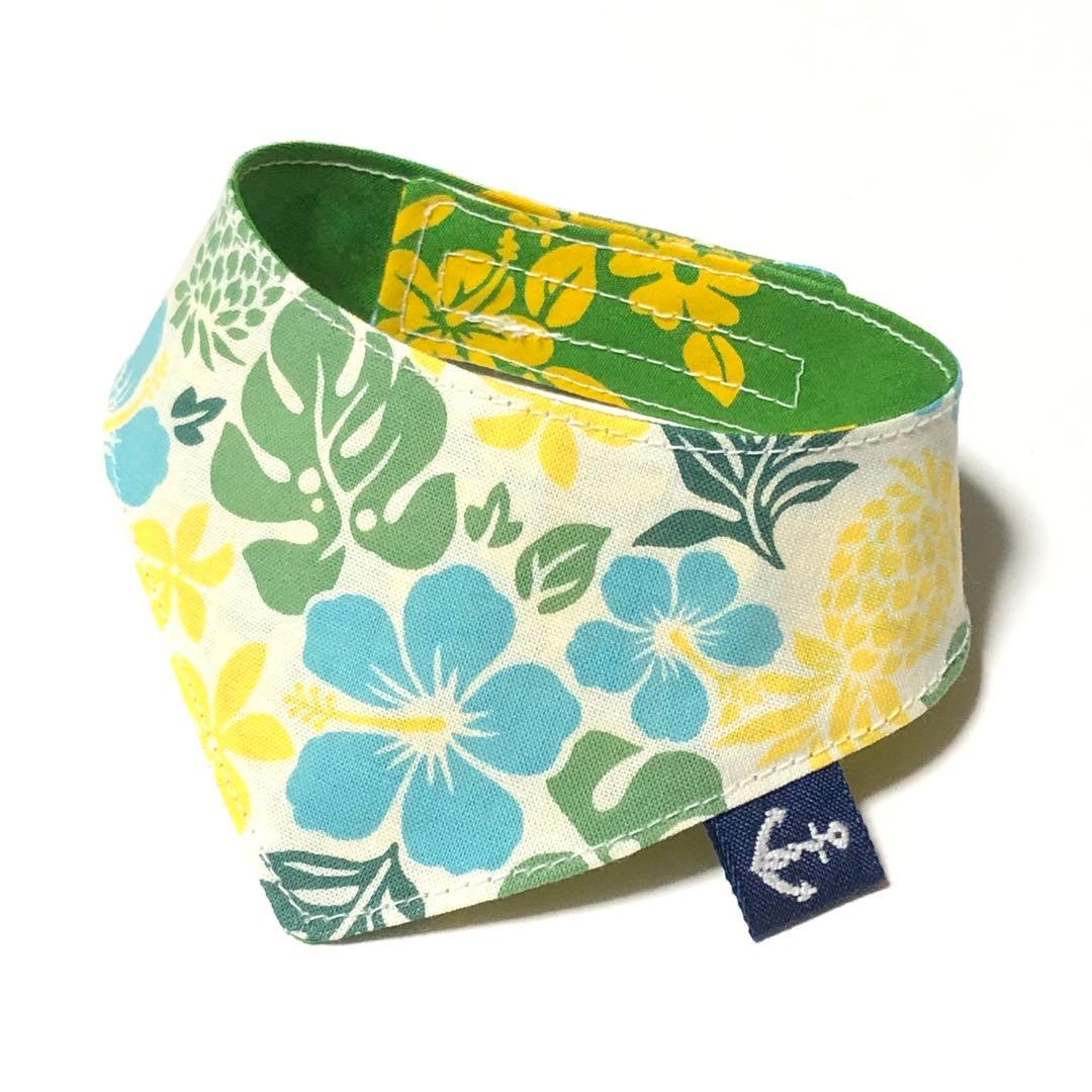 No.2932☘️ 犬猫用 リバーシブル バンダナ Mサイズ ハワイアン ピンク