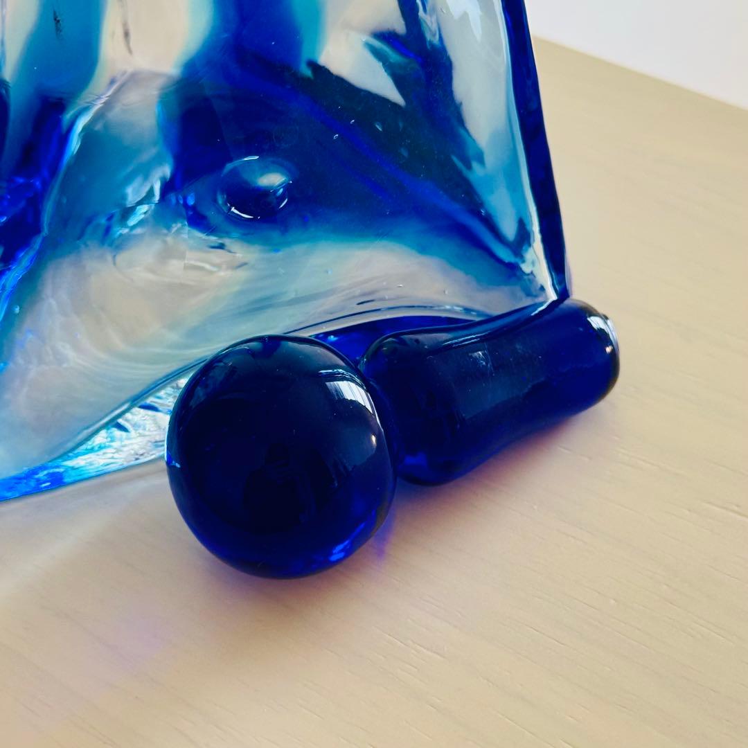 アンティーク 青と透明のガラスアート2点セット