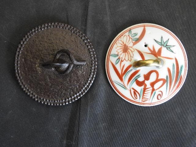 平霰地紋　銚子　赤絵替蓋添　釡師　佐藤浄清　共箱　４７６