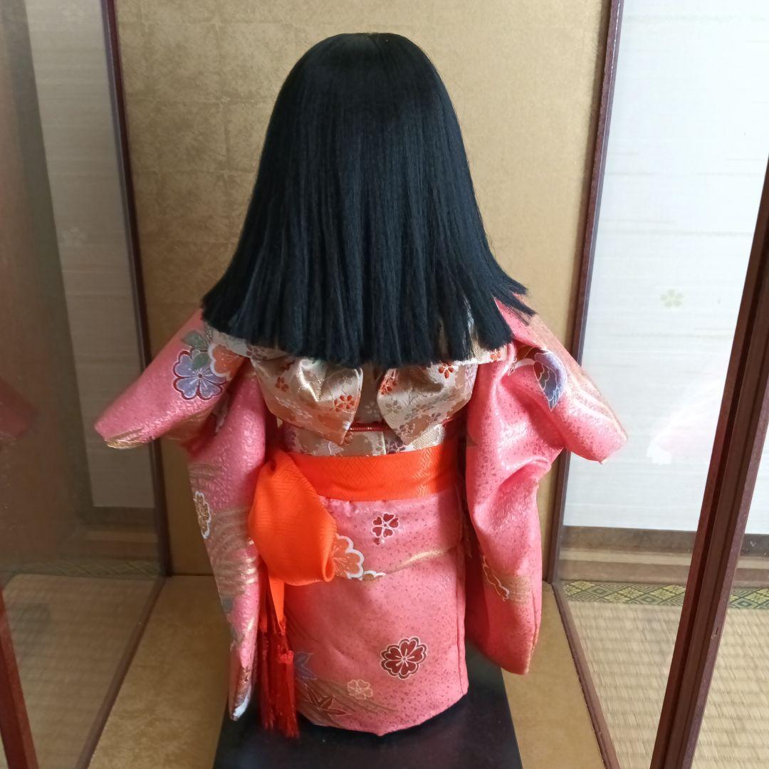 市松人形 花柄 黒髪 約45cm