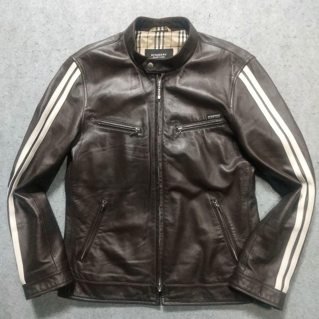 美品 L バーバリーブラックレーベル ライダースジャケット 革ジャン アウター