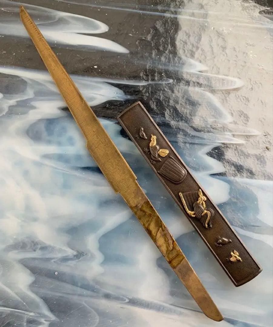 小柄小刀　鶏図小柄袋　刀装具（15cm以下の合法サイズ）