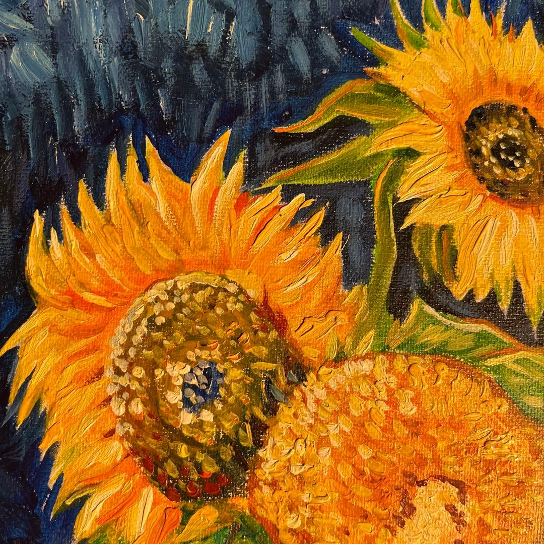 ★秀作★手書き油絵 ゴッホ 幻 芦屋のひまわり 額付き 絵画 インテリア 油彩画