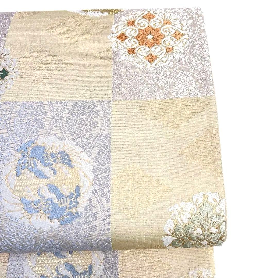 袋帯　変わり市松模様　華紋　鳳凰紋　立涌　花菱　金糸　着物　084a p