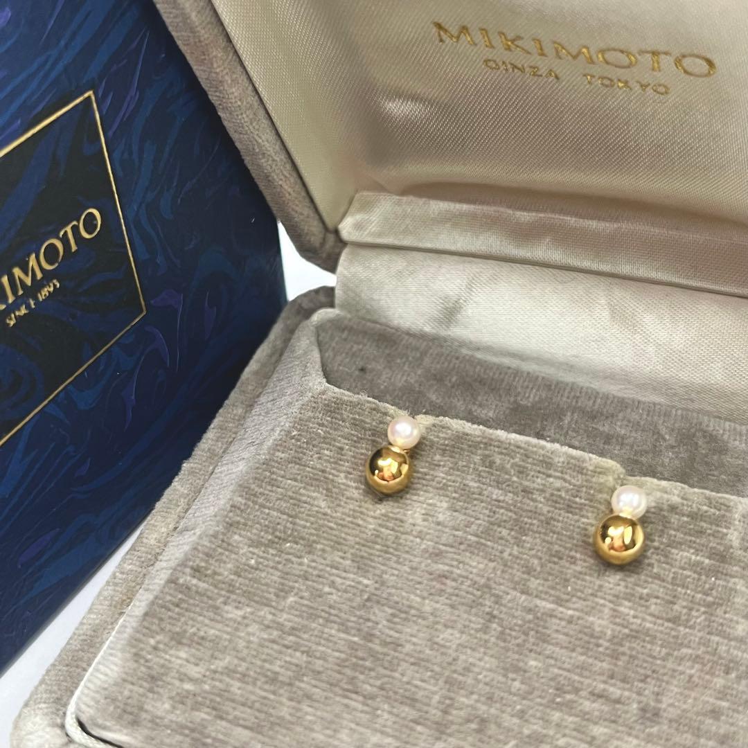 MIKIMOTO ベビーパールピアス　K18 イエローゴールド　ミキモト　箱付