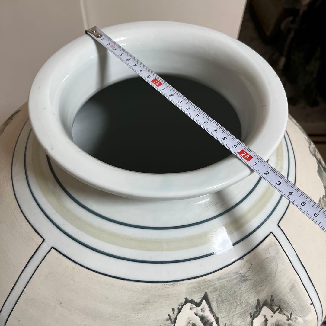 四季山水画装飾の陶器花瓶　白磁韓国　MONSTER 骨董品　美術品　限定品