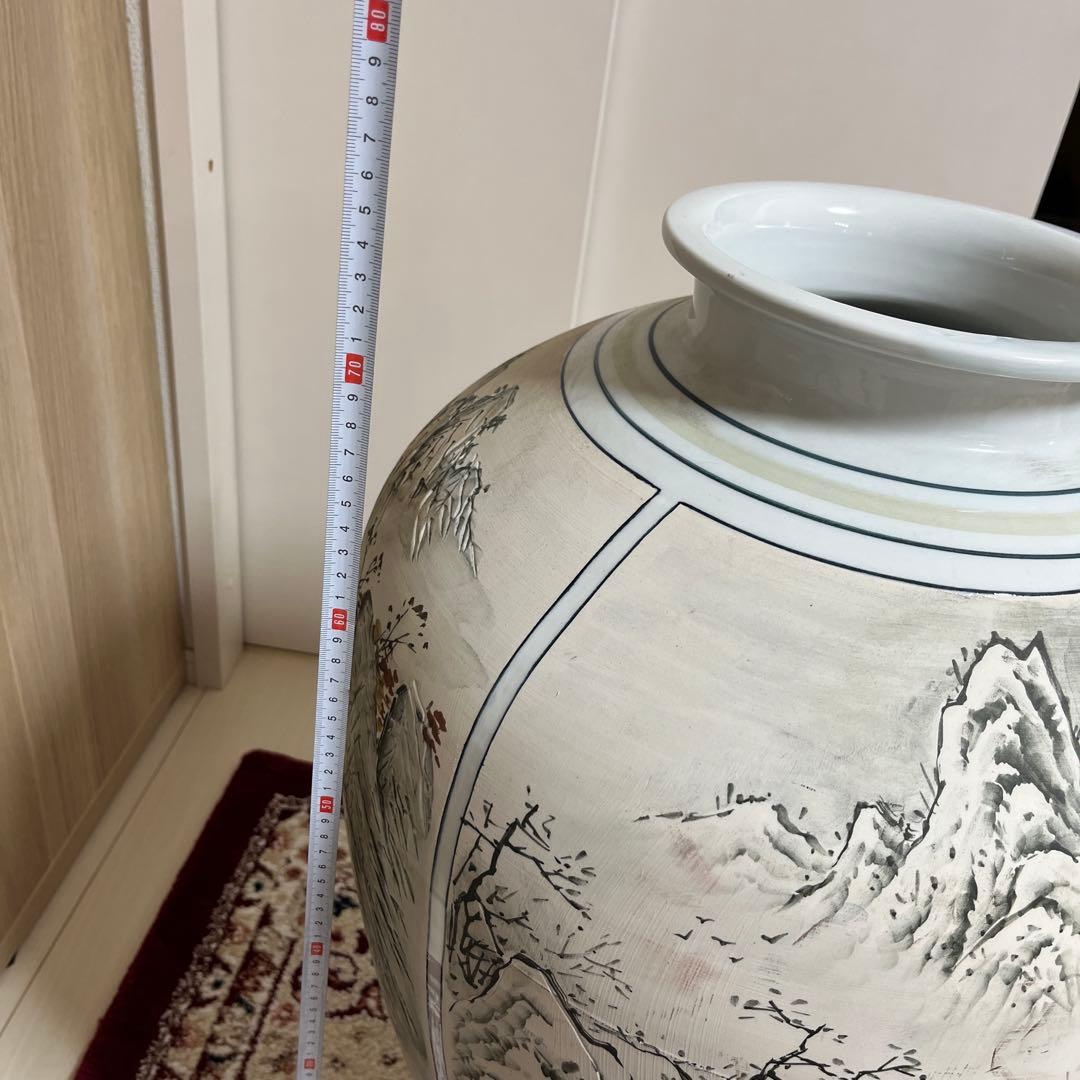 四季山水画装飾の陶器花瓶　白磁韓国　MONSTER 骨董品　美術品　限定品
