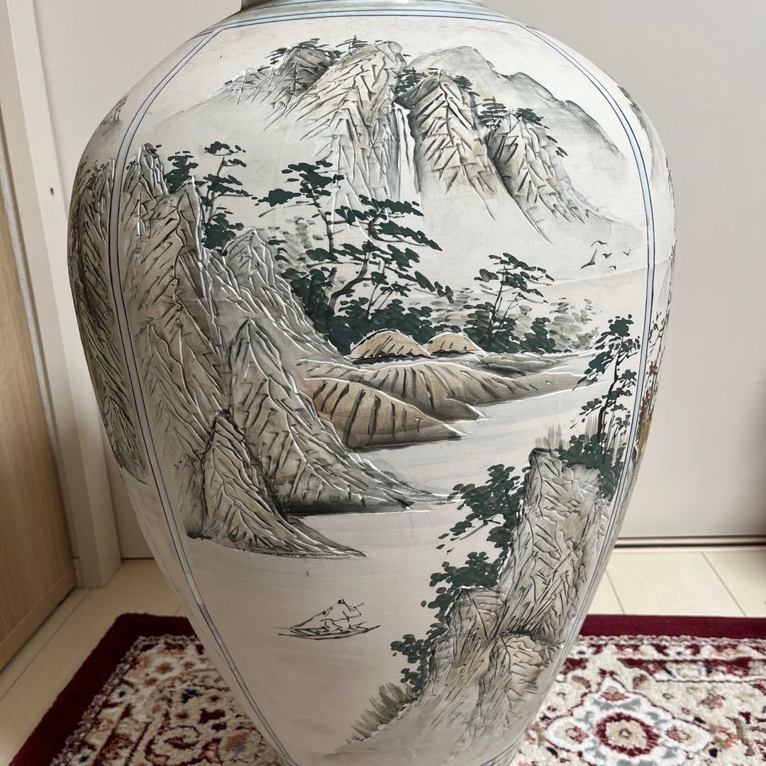 四季山水画装飾の陶器花瓶　白磁韓国　MONSTER 骨董品　美術品　限定品