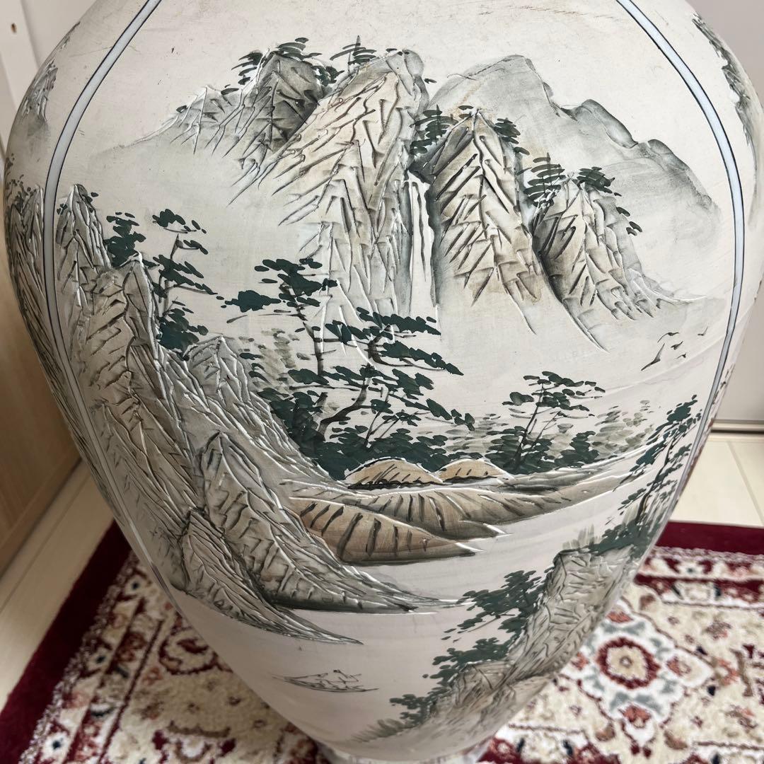 四季山水画装飾の陶器花瓶　白磁韓国　MONSTER 骨董品　美術品　限定品
