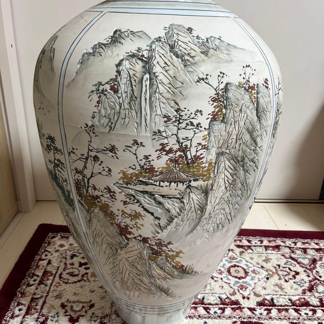 四季山水画装飾の陶器花瓶　白磁韓国　MONSTER 骨董品　美術品　限定品