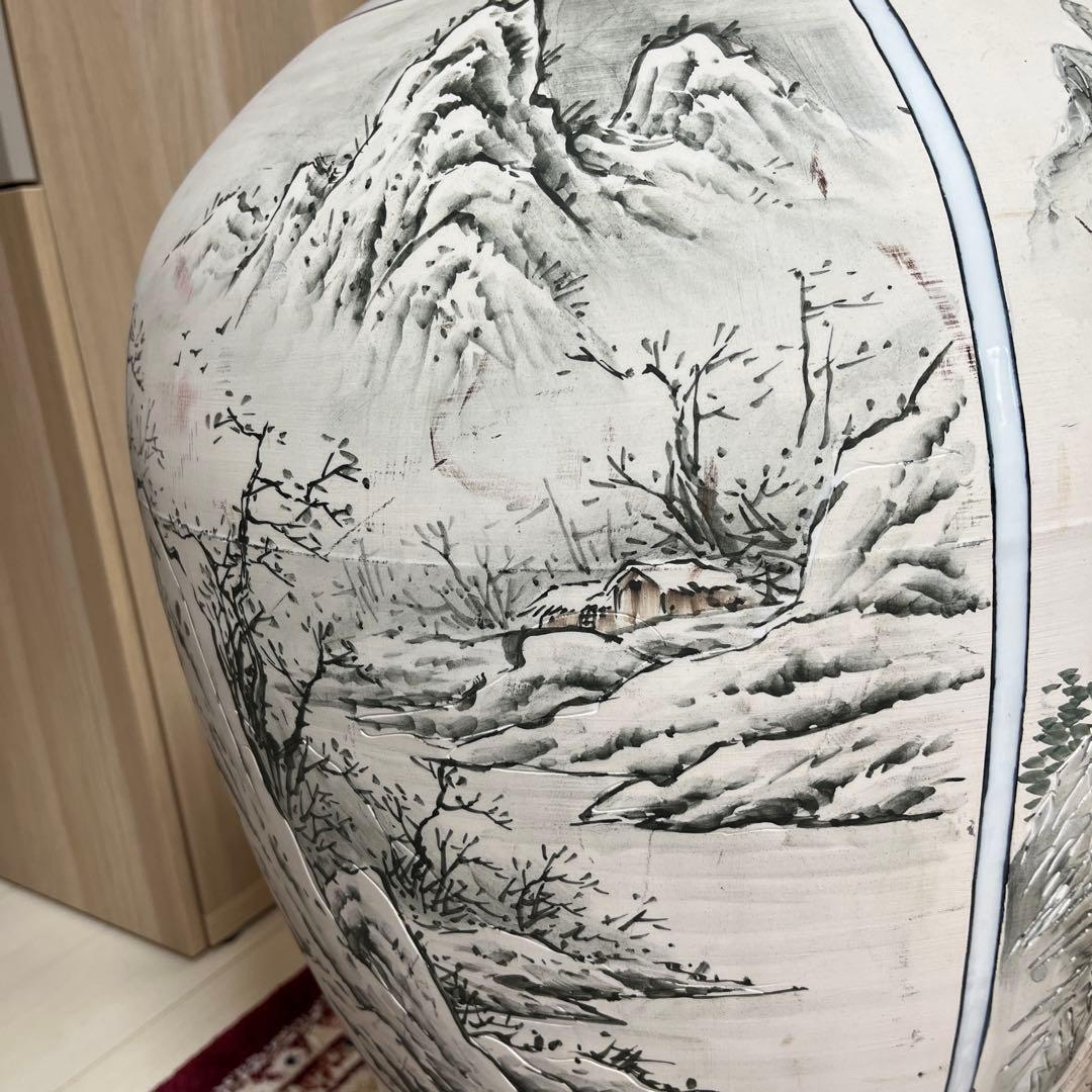 四季山水画装飾の陶器花瓶　白磁韓国　MONSTER 骨董品　美術品　限定品