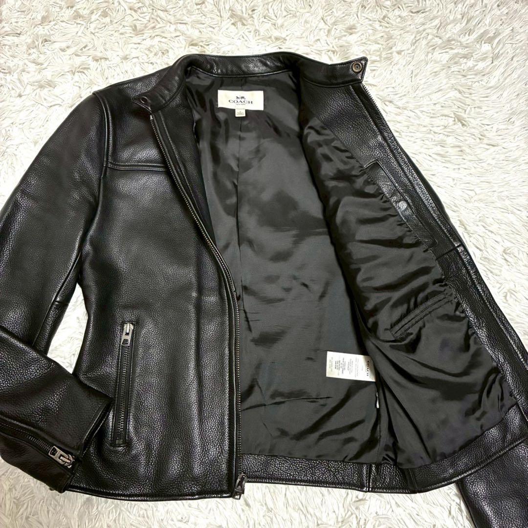 COACH ライダースジャケット　カウレザー　シボ革　M相当　黒　ブラック