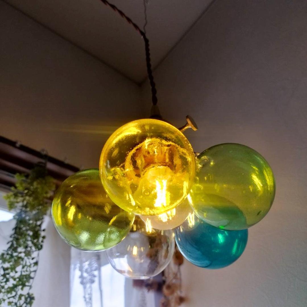 プラグつきpetitバブルガラスペンダントランプグリーン系オーダー
