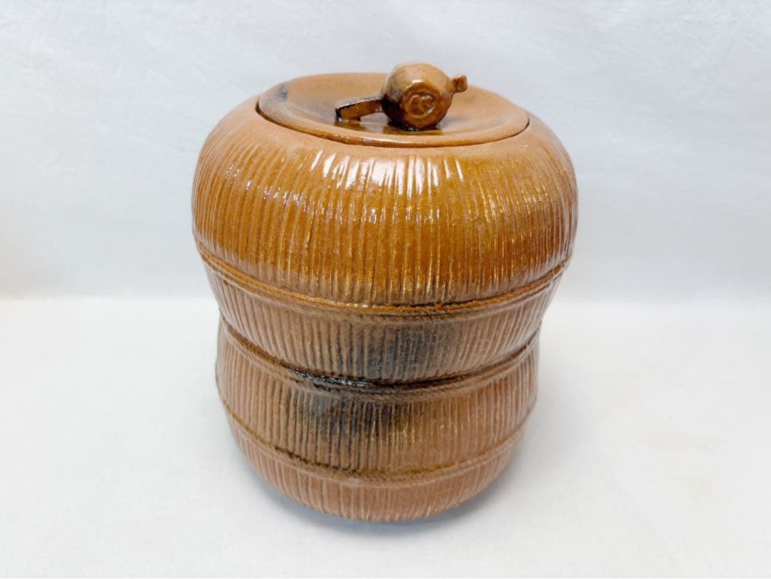 ほぼ未使用 茶道具 飴釉水指 陶印 寿 小槌蓋 水屋道具 水差し 木箱