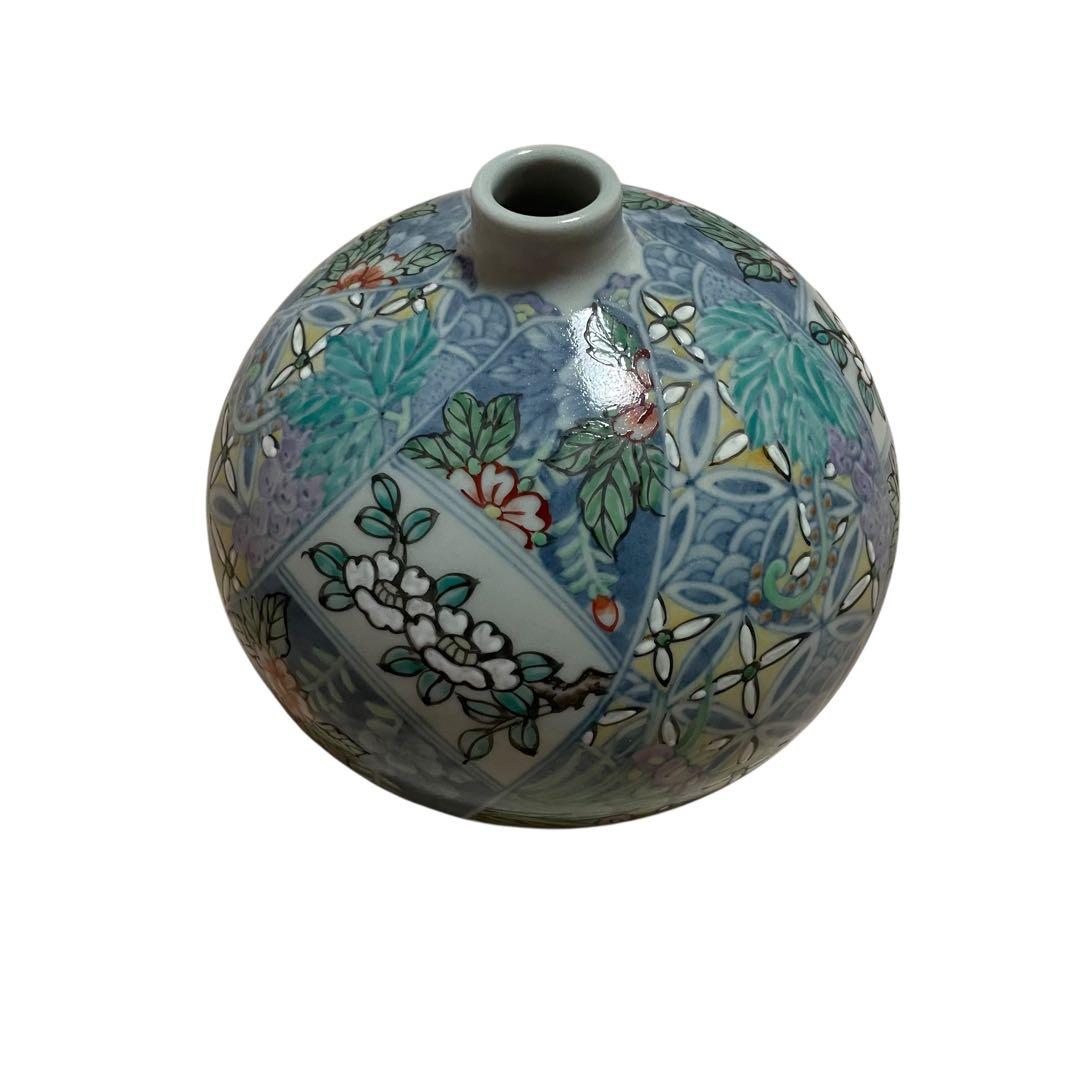 【激レア】六代走波作　染錦椿草花あやめぶどう文　つぼ　壺