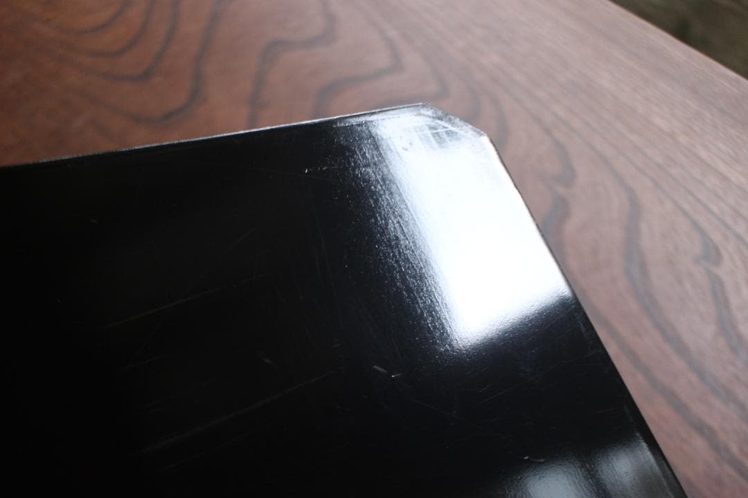 時代逸品！端正な黒漆に優美な木芙蓉文の映える隅切四方折敷（検京塗吉野塗お盆お膳