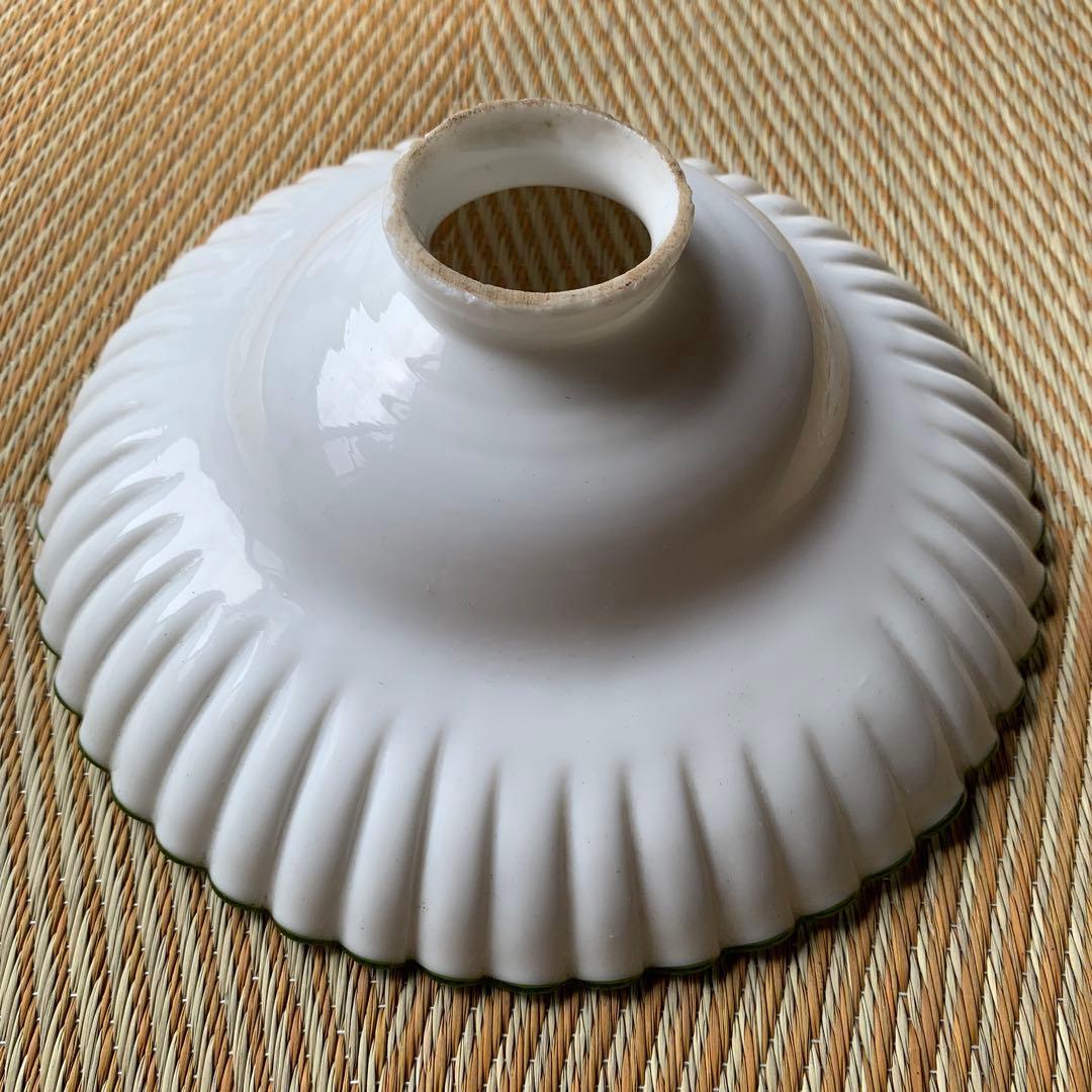 アンティーク 電傘 ガラス グリーン フリル 乳白色 ランプシェード