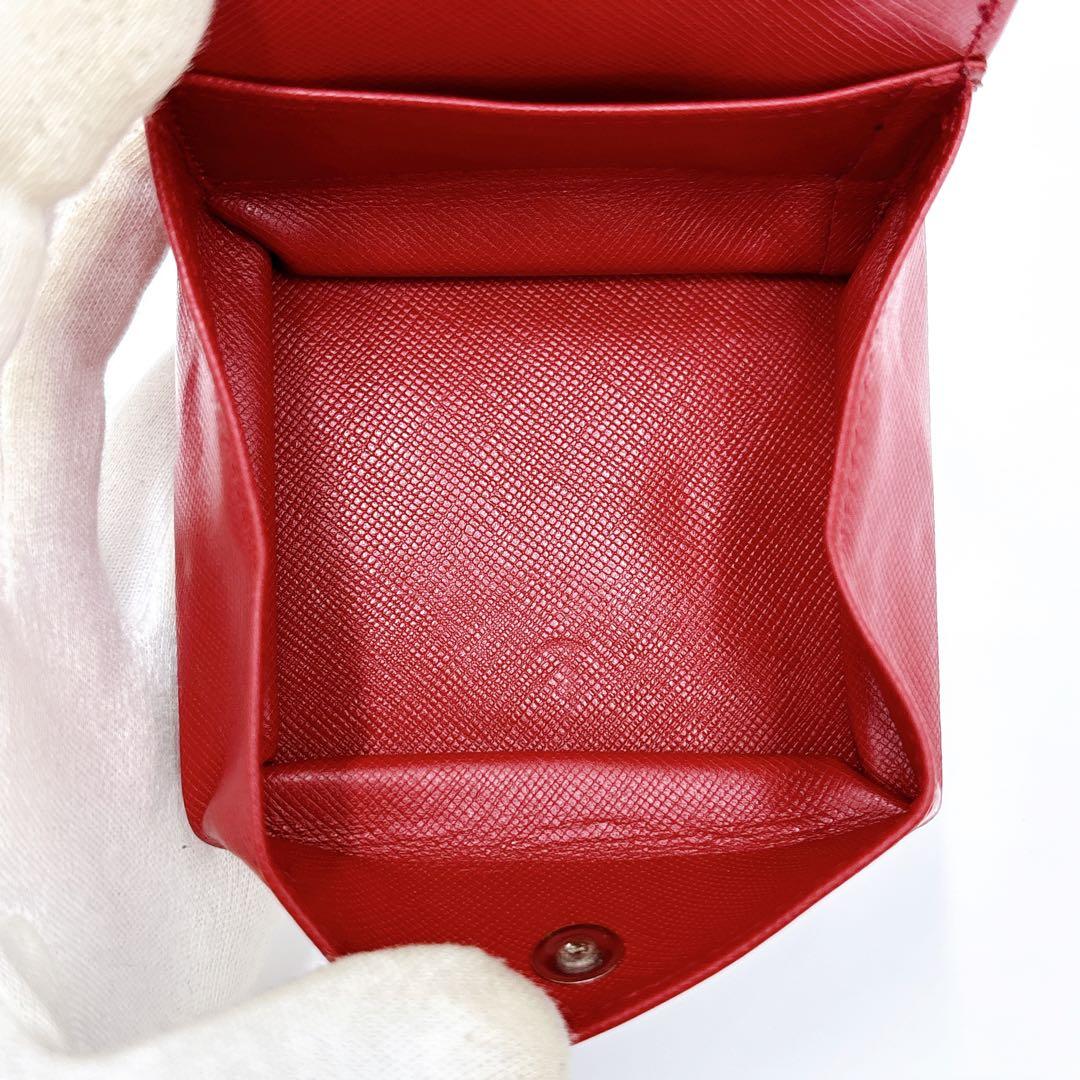 美品 ＊ PRADA プラダ サフィアーノ 三角ロゴ スクエア ケース 赤