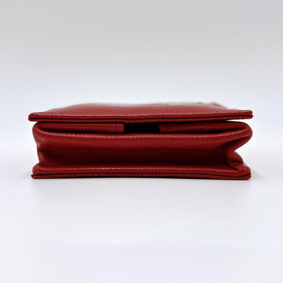 美品 ＊ PRADA プラダ サフィアーノ 三角ロゴ スクエア ケース 赤