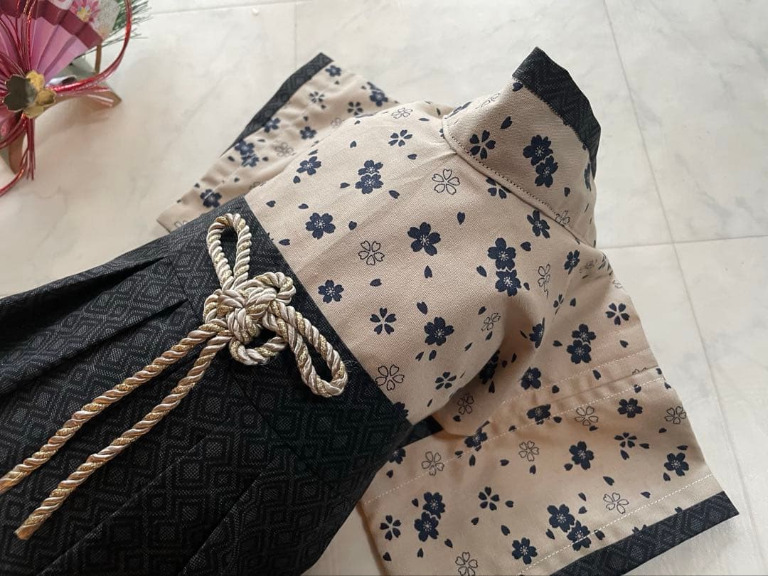 fumi s わんちゃ袴の着物オーダー作成　流れ桜/鹿の子柄袴　紫　計２着