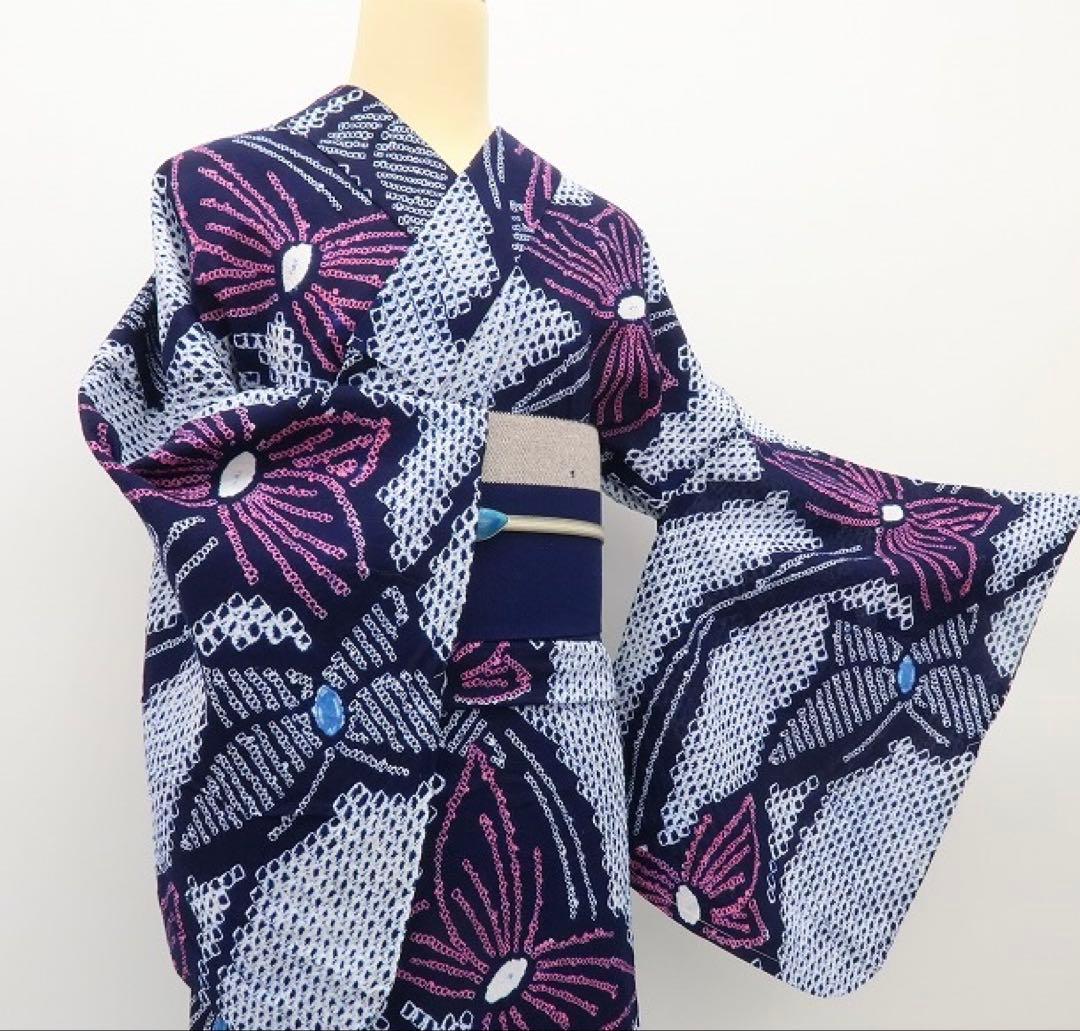 あきちゃん✺美品未着用 有松鳴海絞り 蝶 綿 高級浴衣 着物 A2172