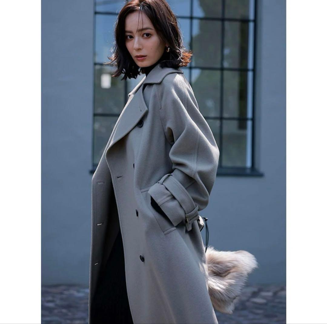 anuans 2023AW ウールトレンチコート　カーキグレーS