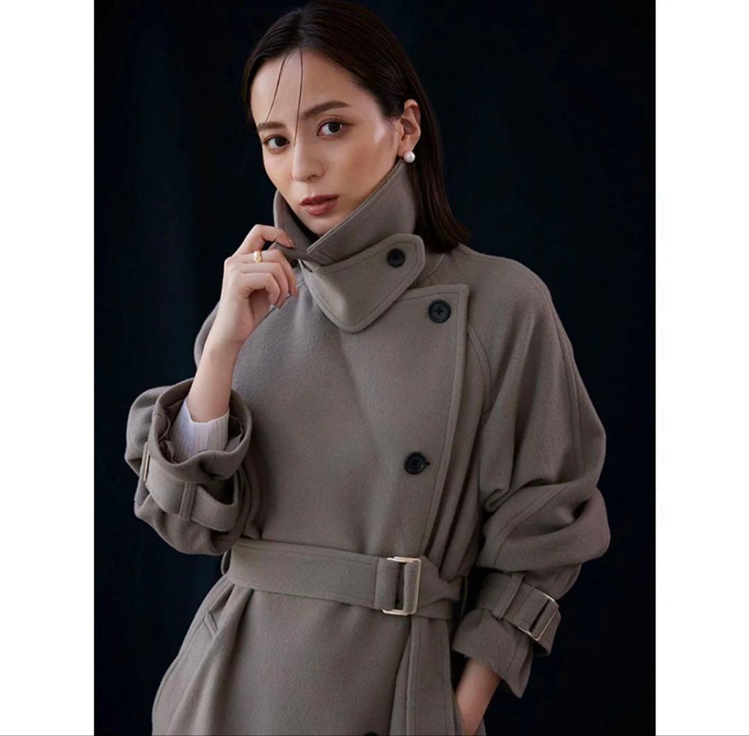 anuans 2023AW ウールトレンチコート　カーキグレーS