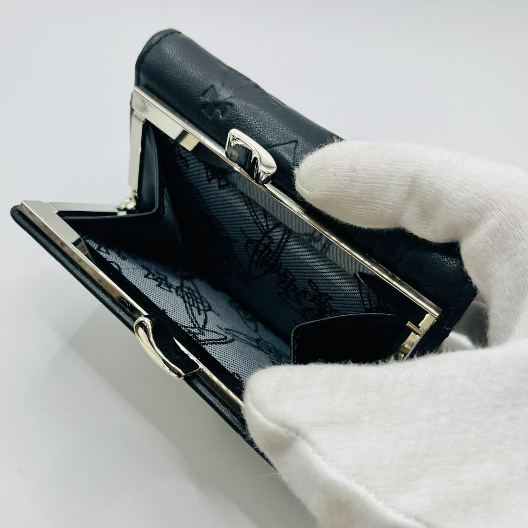 Vivienne Westwood 特価 がま口 定番 折財布 黒 型押しマット