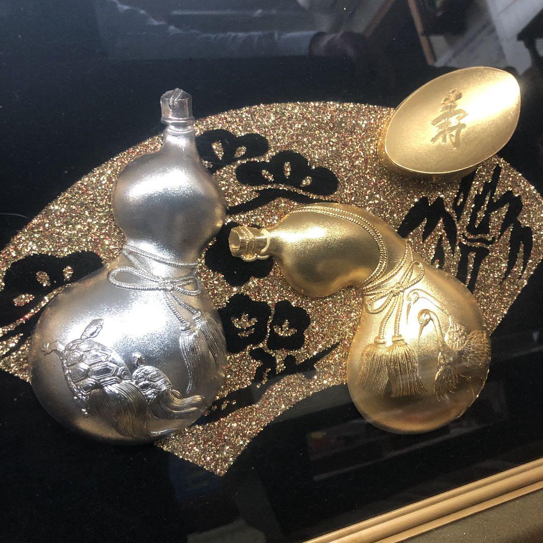 松庵/寿/ひょうたん/24ＫGP純金メッキ/額縁縦50㎝横59㎝程