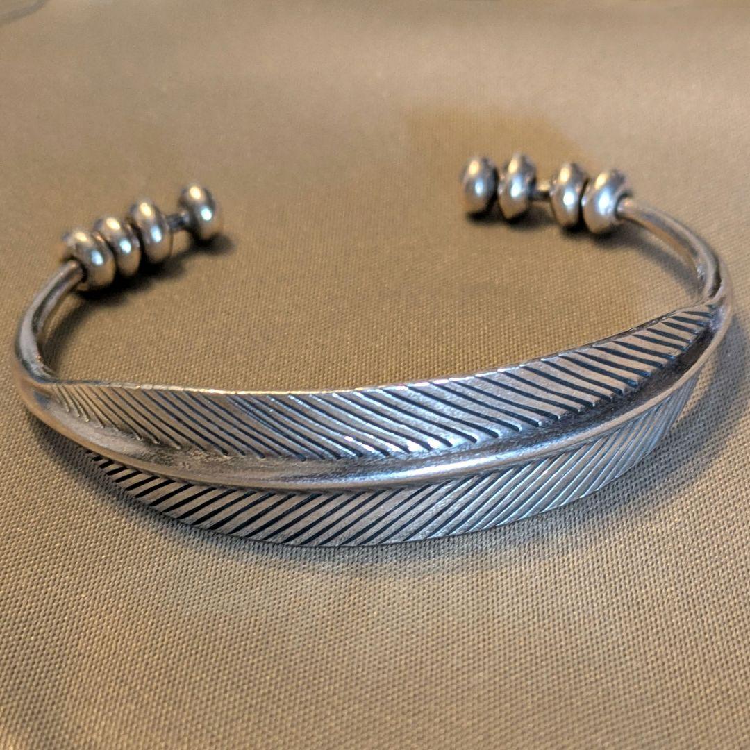 最終値下げ　カレンシルバー　ハンドメイド　フェザー　バングル　b-6