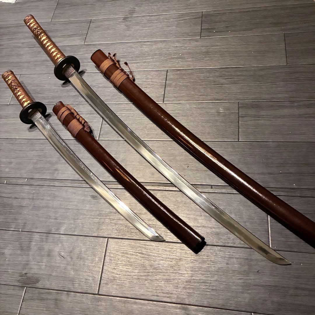 高級模造刀　居合刀　 美術刀剣　太刀　脇差　大小セット　深茶拵え