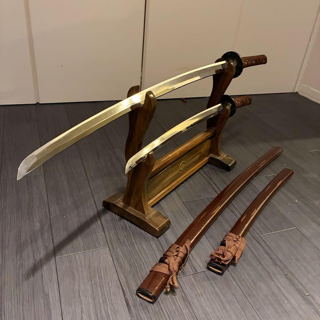 高級模造刀　居合刀　 美術刀剣　太刀　脇差　大小セット　深茶拵え