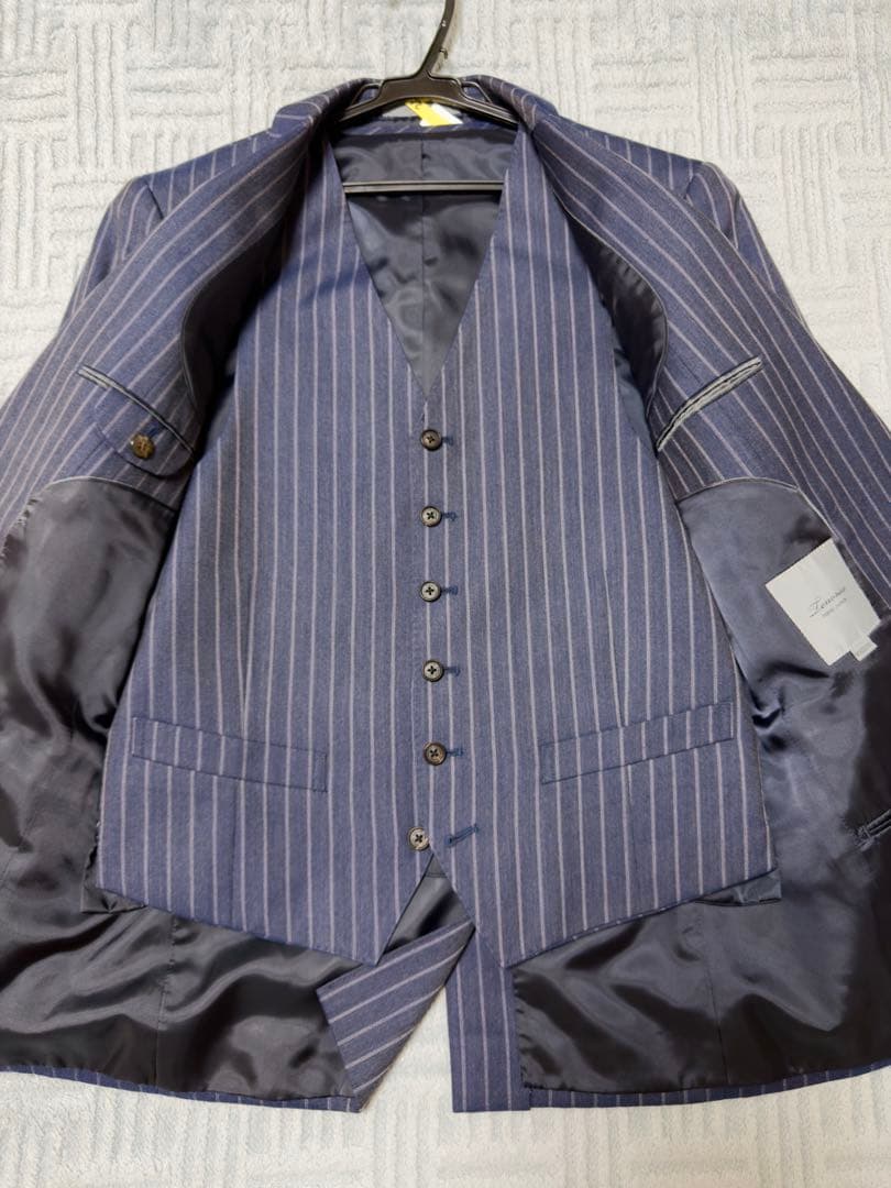 美品 ティノラス TENORAS ブルー ストライプ 3ピース